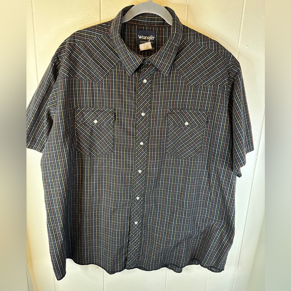 Wrangler Western Shirt Short Sleeve Pearl Snap Button Striped Mens Sz 2XL